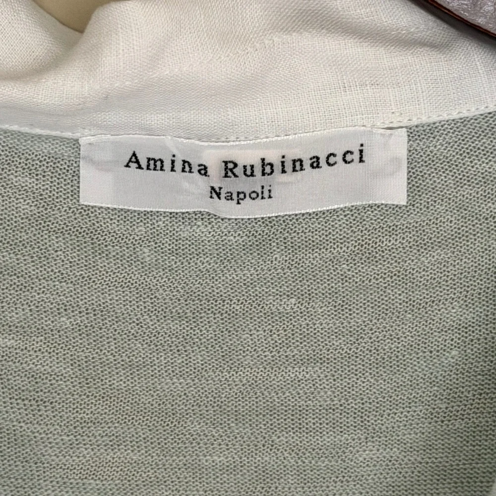 Amina Rubinacci Napoli 100% Linen Split V Sweater Size 44 (US8) Soft Green